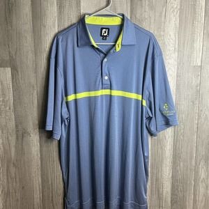 FootJoy Mens Sz 2XL Golf Polo Shirt Blue Yellow Gray Stretch Micro‎ Striped